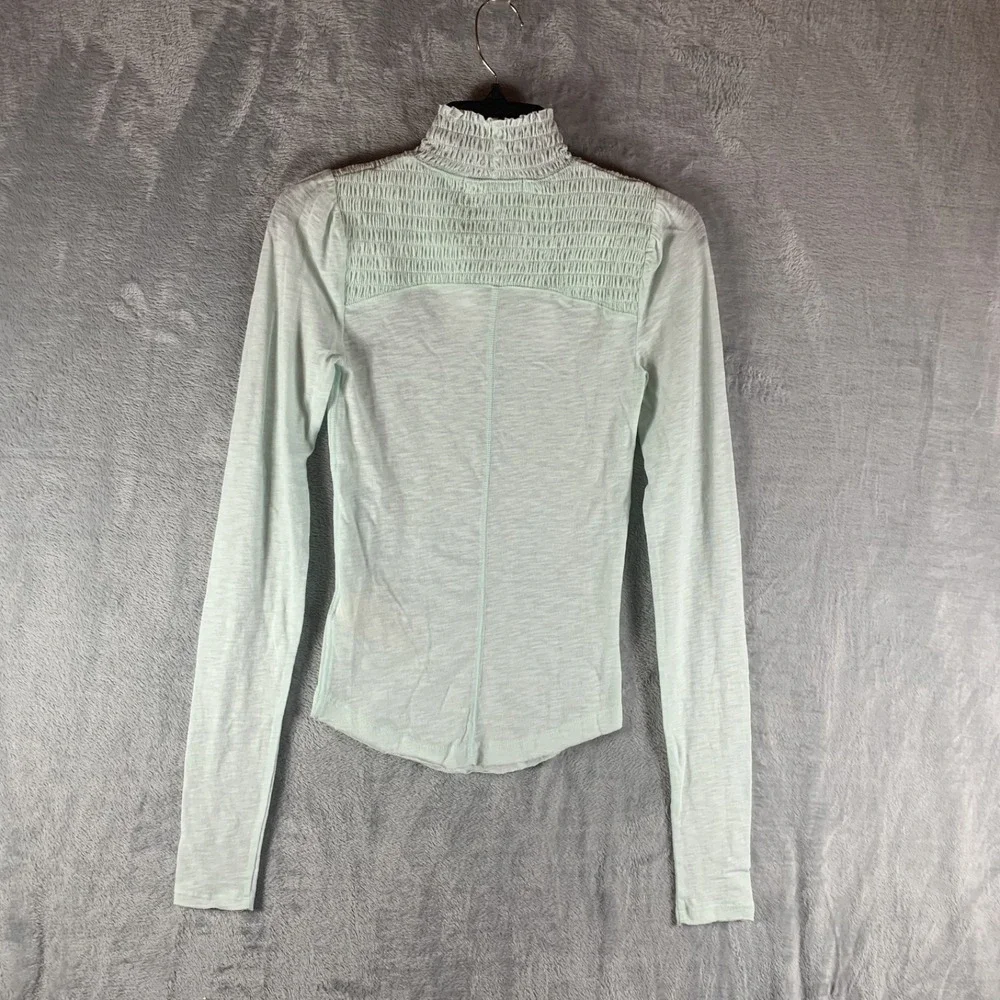 Free‎ People Women's Caroline Mock Neck Top XS Green Smocked Long Sleeve NWT